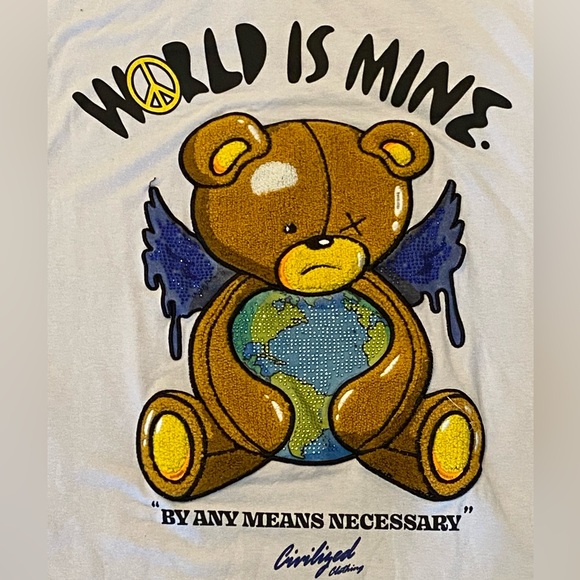 Civilized Mens World Is Mine Tee Chenille Bear w Rhinestone Embellishments / XXL - Picture 3 of 13